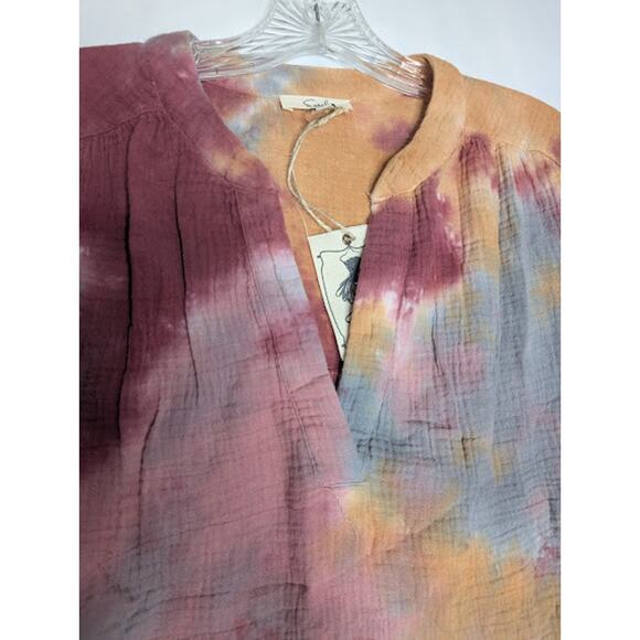 EASEL Womens Hippie BOHO 100% Cotton Tie Dye gauzy tunic Shirt size Large NWT - Picture 6 of 8